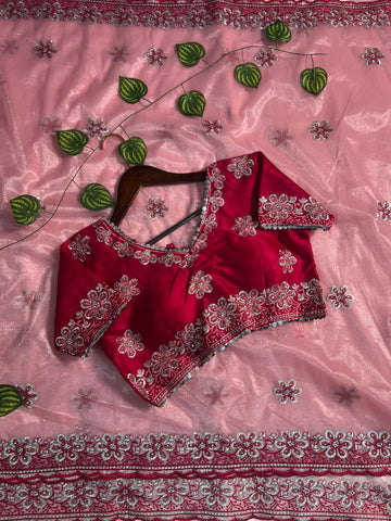 Embroidered Saree with Heavy Silk Blouse