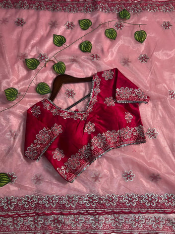 Embroidered Saree with Heavy Silk Blouse