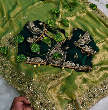 Embroidered Silk Saree with Designer Blouse